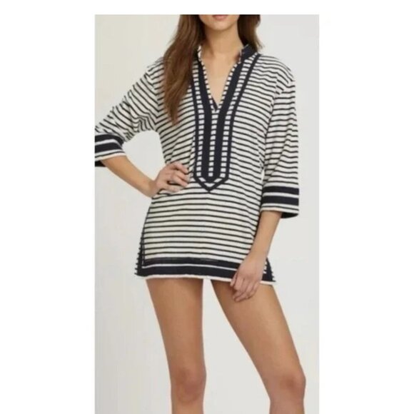 Navy/White Stripe Terry Cover-up by Tory Burch - Picture 2 of 3